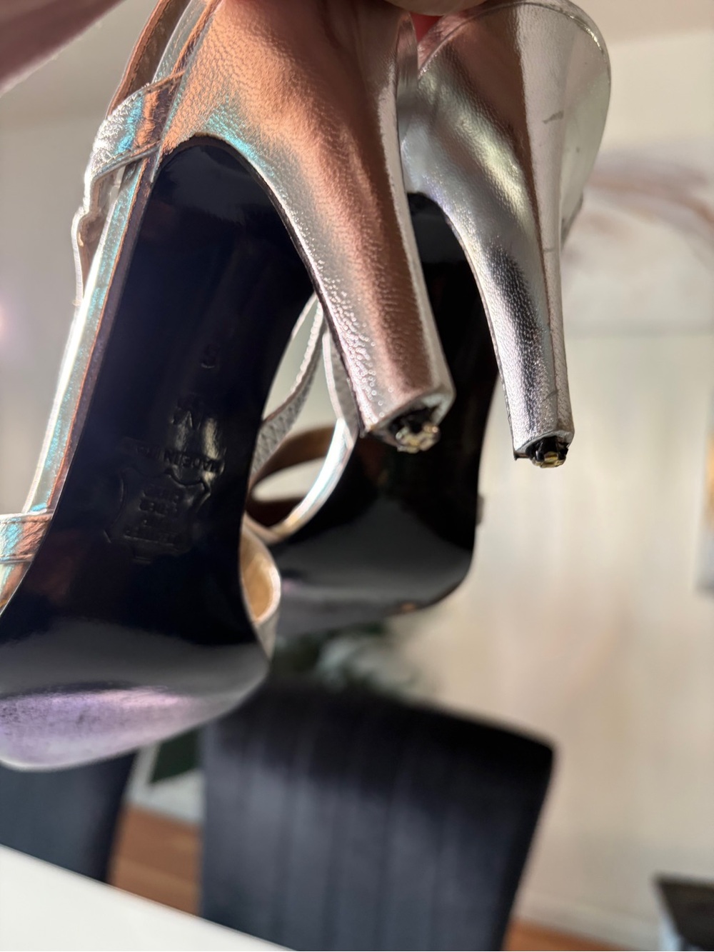 Yves Saint Laurent Iridescent Silver Pointed Slingback Pumps - Picture 7 of 8